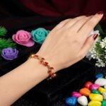 Designer Floral Vine Crystal Bracelet with Gold-Tone Finish - Image 3