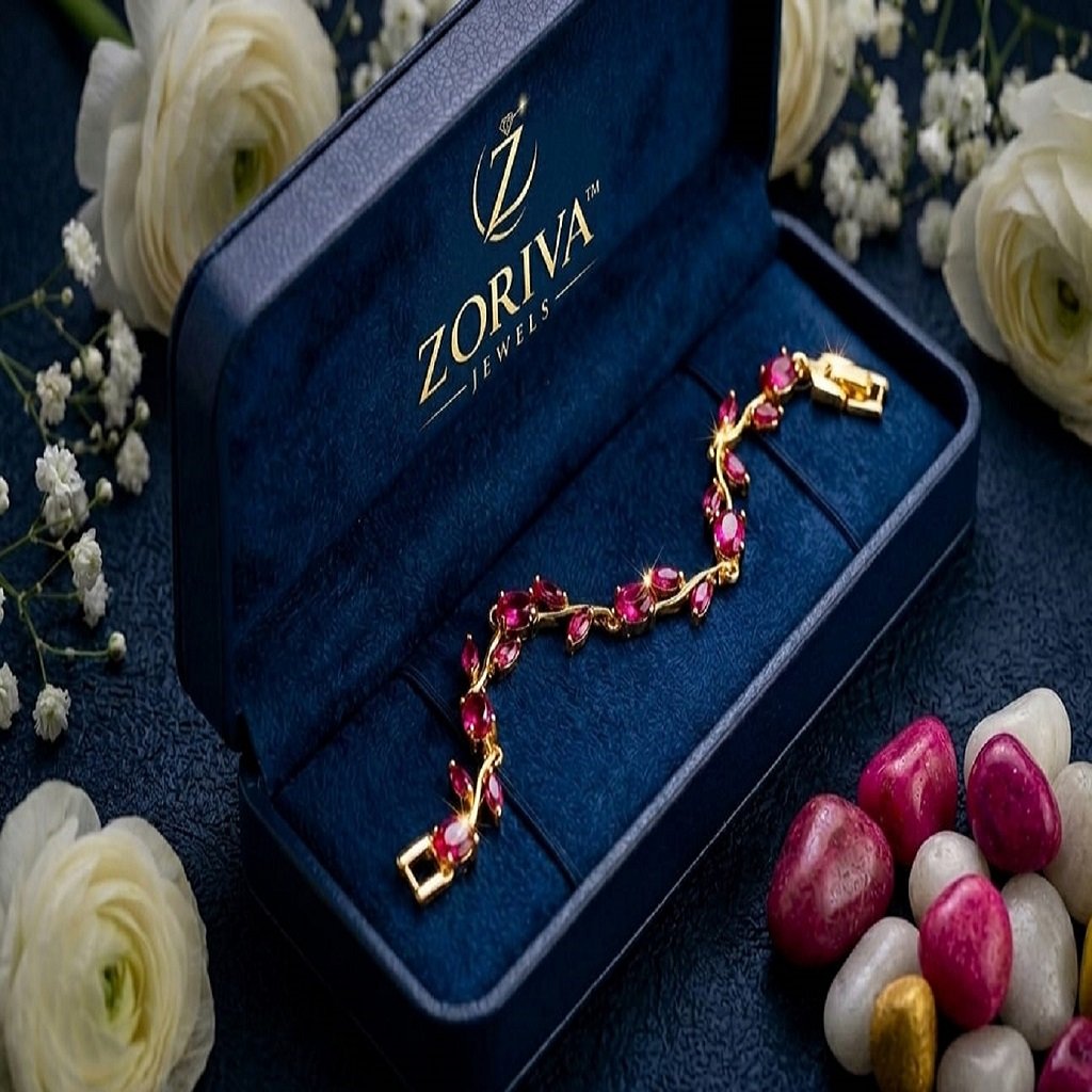 WhatsApp Image 2026-06-04 at 6.24.11 PM (2) Luxury Statement Bracelet with Red & Green Stones - Image 1