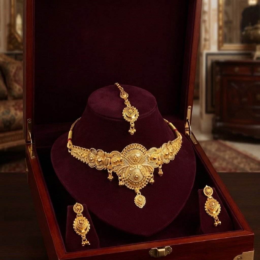 WhatsApp Image 2026-07-08 at 10.06.15 AM Gold Plated Necklace Set with Earrings & Maang Tika for Women | Bridal Jewellery - Image 1