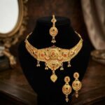 Bridal Micro Gold Plated Necklace Set with Earrings & Maang Tikka for Women - Image 3