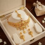 Bridal Micro Gold Plated Necklace Set with Earrings & Maang Tikka for Women